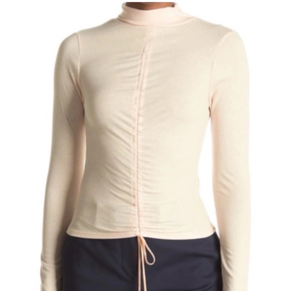 AFRM Mollie Mock Neck Cinched Long Sleeve Cream Ribbed Top  size XL